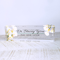 Plaque de nom personnalisée pour bureau, Plaques de nom personnalisées pour bureaux Design floral sur verre acrylique transparent