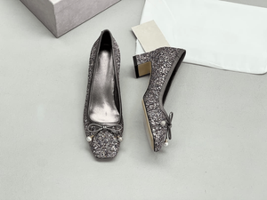 Jimmy Retro Style Women's Closed Toe Block Heel Pumps with Bow and Sparkle Decor Slip On Heels for Dressy Casual Looks Chooing - Product Image 2