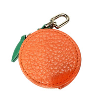 Dompet Koin Mini Bentuk Buah Lucu Mewah Bahan PU Oranye dengan Ritsleting, Gantungan Tas Kawaii, Dompet Portabel, Gantungan Kunci untuk Wanita