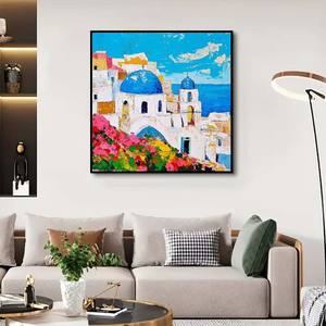 Pintado a mano <span class=keywords><strong>de</strong></span> alta calidad Santorini <span class=keywords><strong>Grecia</strong></span> paisaje mar Egeo <span class=keywords><strong>pintura</strong></span> al óleo para decoración para sala <span class=keywords><strong>de</strong></span> estar soporte <span class=keywords><strong>de</strong></span> artista Base <span class=keywords><strong>de</strong></span> lienzo - Product Image 3