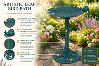 Bain d'oiseaux solaire écologique LeafResin, style Art Déco, finition bronze antique, résistant aux intempéries, pour extérieur, sur piédestal, pour oiseaux aquatiques