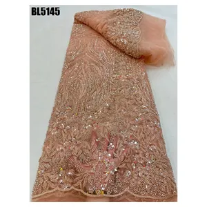 2023 Wedding Party Dress Bridal Dress Fabric High Quality Beaded Austria Embroidery African French Tulle Lace with Sequins