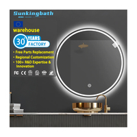 Miroir de salle de bain rond à LED anti-buée, rétroéclairé, mural, miroir de vanité intelligent avec lumière LED et capteur tactile pour salle de bain