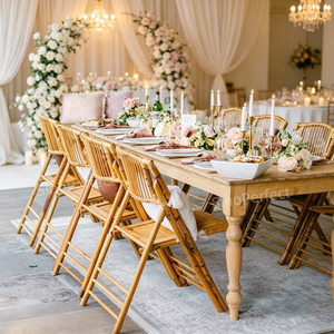 Meilleures ventes de meubles de salle à manger d'extérieur, chaises empilables en rotin de couleur bois, dossier croisé, pour mariage - Product Image 1