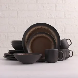 Commercio all'ingrosso dehua prezzo a buon mercato marmo design antico cina set di stoviglie in ceramica set di piatti per piatti in porcellana