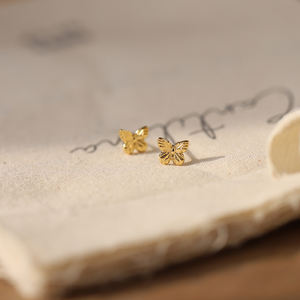 Women's Mini Butterfly Design Stainless Steel <b>Stud</b> <b>Earrings</b> with 18K Gold Plating Trendy Wholesale for Gift Occasions - Product Image 4