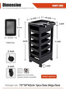 Carrito de Peluquería Rodante de 5 Niveles, Negro, Moderno, Mueble de Almacenamiento para Estilistas, para Salones de Belleza - Product Image 4