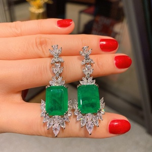 Wholesale Bulk Buyers Eco-friendly Copper 12*16MM Green Zircon Creative Full Diamond Jewelry Sets Fashion for Women - Product Image 2