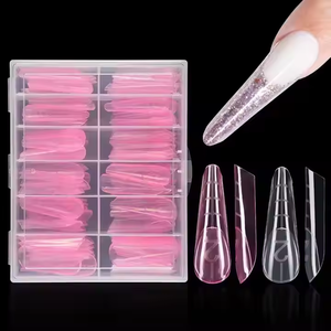 Puntas de Uñas de Gel Suave de Doble Forma, Almendradas Largas, Cuadradas, Curva C, Rosa, con Línea Guía Francesa, Moldes de Extensión, Logotipo OEM - Product Image 1