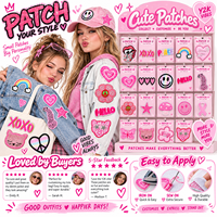 Patch brodé esthétique rose en gros, motif rétro girly, cœur souriant, papillon mignon, à thermocoller ou à coudre