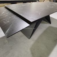 Ensembles de salle à manger, meubles de cuisine, table à manger rectangulaire moderne en marbre noir avec pieds noirs et ensemble de chaises pour 8 personnes