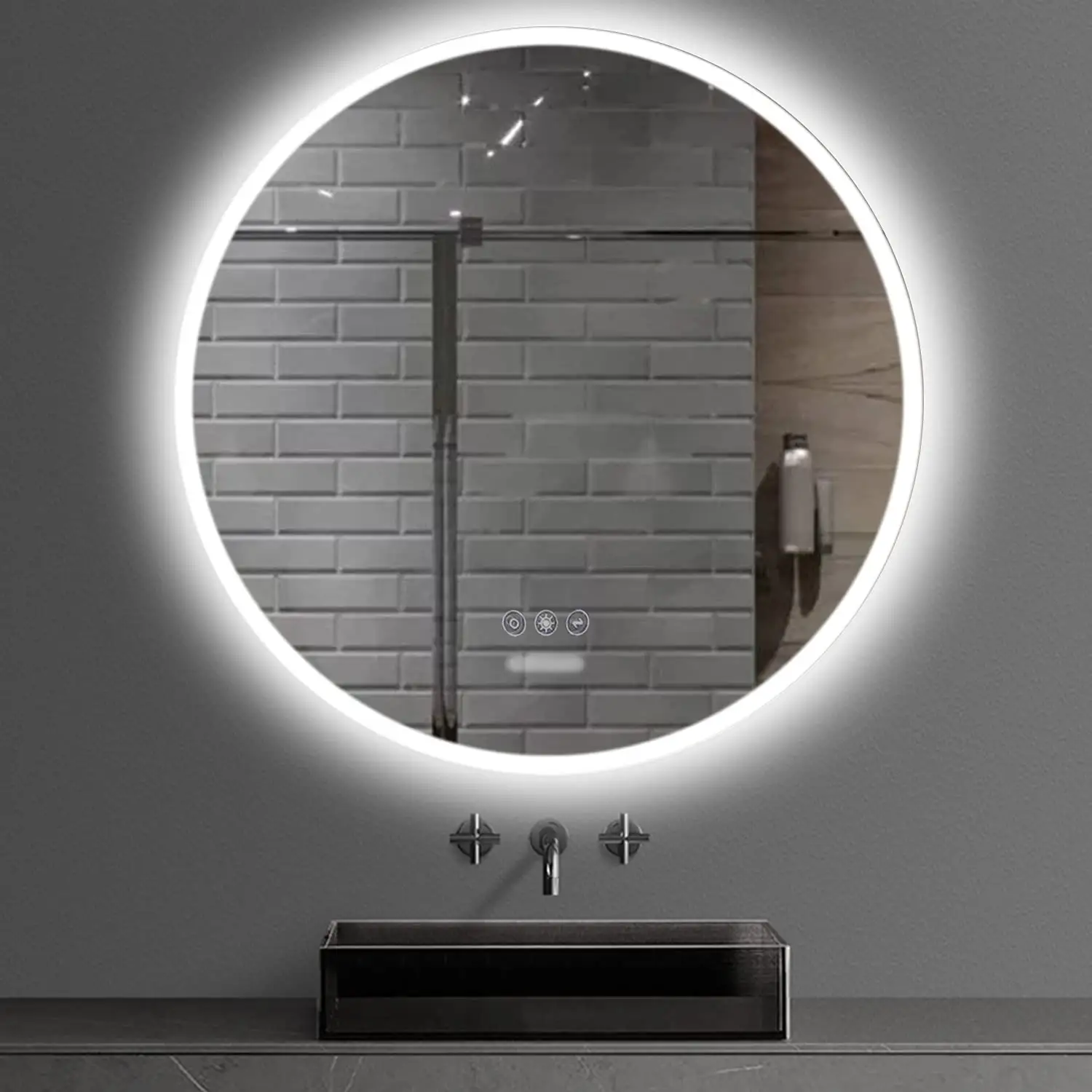 Round hotel frameless backlit touch screen smart light bathroom wall mounted led mirror