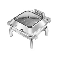 Calentador de alimentos eléctrico de acero inoxidable directo de fábrica, juego de estufa de buffet de capacidad de 9L con tapa de vidrio extraíble para catering