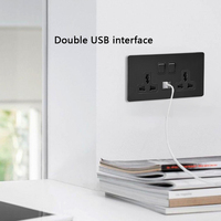Panneau en acier inoxydable rétro à bascule, interrupteur d'éclairage noir à 2 voies, prise électrique murale 220v avec prise murale de port de charge USB