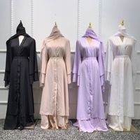 Robe en mousseline de soie pour femmes musulmanes, Robe de Ramadan Eid Mubarak, Cardigan Abaya, Kimono pour femmes, Robe caftan islamique modeste