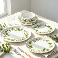 Assiette plate en céramique style américain vintage avec motif de baies d'églantier, pour desserts de Noël, compatible lave-vaisselle et micro-ondes