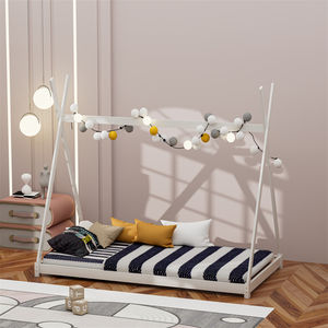 Cama juvenil <span class=keywords><strong>Montessori</strong></span> House hecha de marco de cama de pino macizo 140X200cm blanco con marco de listones - Product Image 3