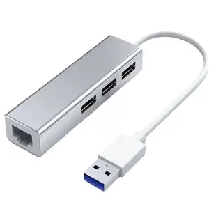 High-Speed 4-in-1 USB-C Hub with Type-C Network Port Multiple USB-A 3.0 Connections for Data Transfer 5G Ethernet without Lag