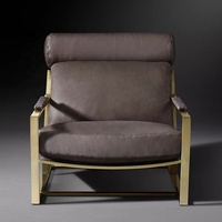 Fauteuil d'appoint moderne pour salon, chaise de luxe nordique en acier inoxydable doré et cuir véritable pour hôtel