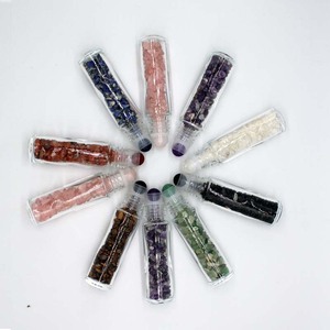 Flacon à bille de 10 ml avec pierres précieuses et copeaux de cristal à l'intérieur, flacons en verre pour échantillons d'huiles essentielles, couvercles en bambou - Product Image 2