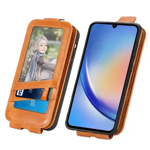 Casing kulit lipat atas dan bawah untuk Samsung Galaxy X penutup 7/A35/A55, untuk Redmi K70/K70E penutup casing dompet