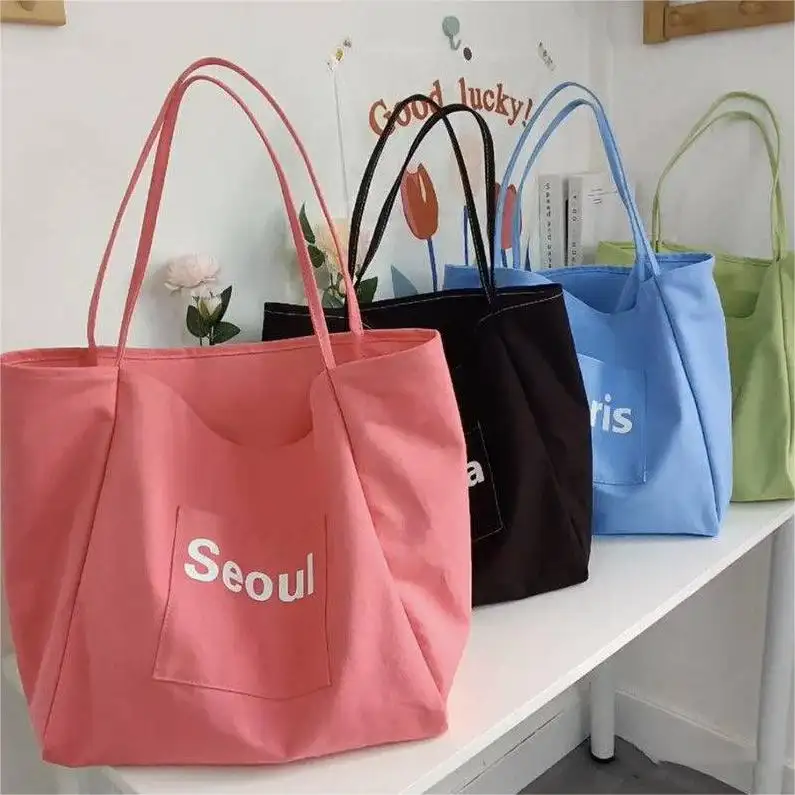 Vendita calda Shopping moda carina in tela di grande capacità di cotone Tote Bag per gli studenti