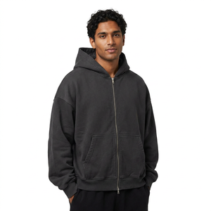 Sudadera con capucha y cremallera completa para hombre, personalizada, de algodón 100%, de alto gramaje 360g, con logotipo 3D de espuma, extragrande, con cremallera frontal completa y bolsillo. - Product Image 1