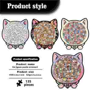 Wacocetoy Cross-Border Wooden Cat Jigsaw Puzzle-Educational Stress-Relief Handmade Toy with Under 50 Pieces <b>Boxed</b> Packaging - Product Image 2
