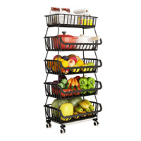 Chariot de rangement amovible en métal pour légumes et fruits, étagère de cuisine multi-niveaux mobile avec roulettes