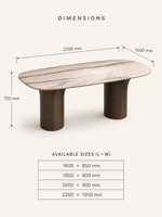 Table à manger en marbre portugais biologique avec base en bois et pilier en laiton antique |   Meubles de luxe sur mesure tout-en-un