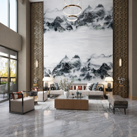 Dalle de porcelaine Artistic Listen to Waves en pierre frittée 1600x3200mm, texture marbre vague océanique exotique, pour mur d'accentuation et hall d'entrée