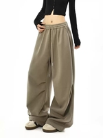 Pantalon de sport gris de style américain pour femmes, nouveau style d'automne, taille haute, coupe ample, pantalon de survêtement décontracté à jambes larges