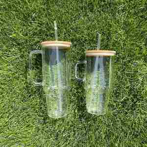 USA Warehouse 32oz 40oz Clear Frosted <b>Glass</b> <b>Tumbler</b> Bottle With Handle for Family Gatherings Office - Product Image 2