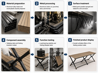Table pliante d'extérieur en acier carbone, portable et résistante à la rouille, design contemporain à base en X, capacité 4-8 personnes