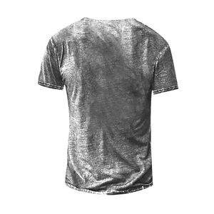 Logo personnalisé hommes é<span class=keywords><strong>t</strong></span>é Vintage en détresse bouton <span class=keywords><strong>col</strong></span> en <span class=keywords><strong>V</strong></span> <span class=keywords><strong>t</strong></span>-shirts lavé à l'acide manches courtes 100% coton tricoté tenue - Product Image 2