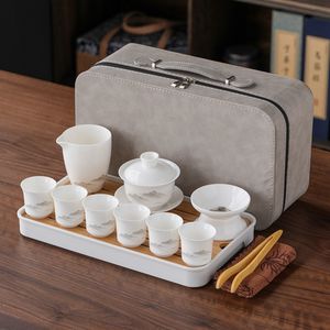 Set da Tè da Viaggio in Ceramica Bianca Stile Cinese Moderno, Design Paesaggistico Montano, Vassoio Portatile, Gaiwan, Tazza da Tè Completa, Souvenir Disponibile - Product Image 2