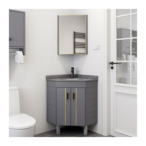 Mueble de <span class=keywords><strong>Baño</strong></span> Moderno de PVC Gris con Lavabo de Cerámica, Mueble de <span class=keywords><strong>Baño</strong></span> con Lavabo Integrado Resistente al Agua - Product Image 2