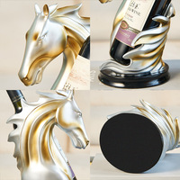 SE7 Statue de tête de cheval en résine dorée peinte à la main, décoration de salon et de cave à vin avec porte-bouteilles à motif animalier