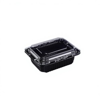 Boîte d'emballage en plastique PET écologique avec couvercle transparent noir et blanc 175x137x70mm pour biscuits, pâtisseries, fruits, pain, sushis, salades, gâteaux