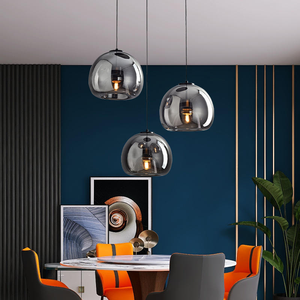 Lampes suspendues en <span class=keywords><strong>verre</strong></span> E27 dorées et grises pour salon, lampes suspendues au plafond LED, style nordique moderne minimaliste, lampes suspendues pour chambre à coucher - Product Image 4