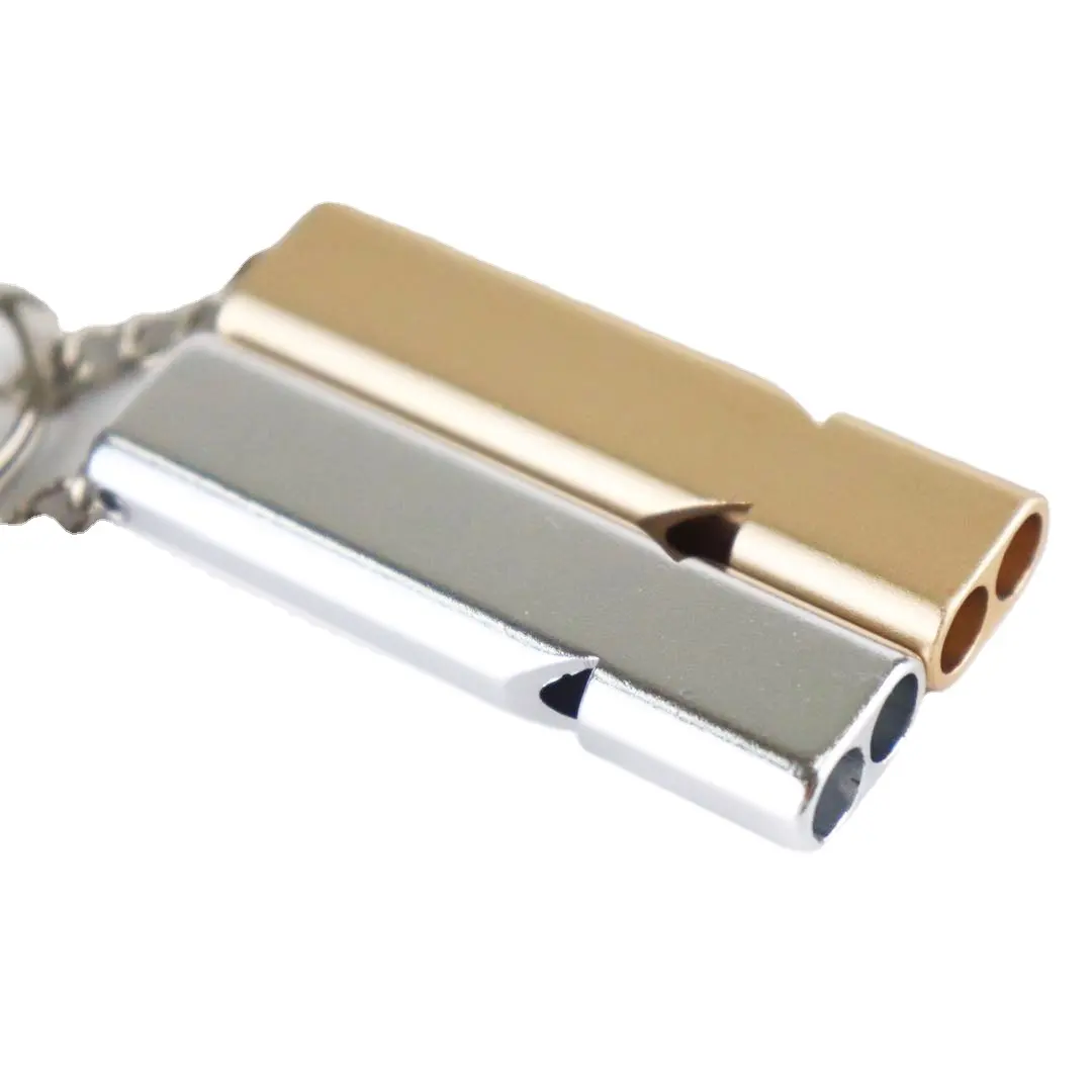 Custom שטוח מתכת כפולה תדר כפול צינור גבוהה תדר חיצוני הישרדות משרוקית Keychain