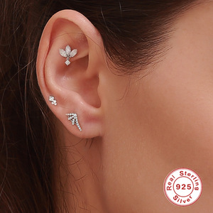 S925 argent Sterling géométrique Piercing oreille os boucles <span class=keywords><strong>d</strong></span>'oreilles meilleure vente nez anneaux corps humain Piercing vis bijoux - Product Image 3