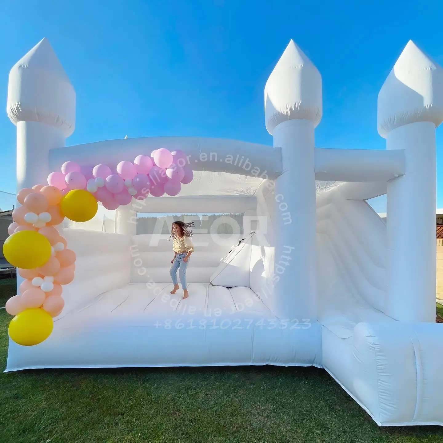 White Bouncy Castle for Party Inflatable Wedding Bouncer with Slide Commercial Bounce House