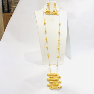 Golden Star Africa Dubai collana lunga e orecchini da sposa oro placcato in rame materiali set di gioielli da <span class=keywords><strong>donna</strong></span> - Product Image 6