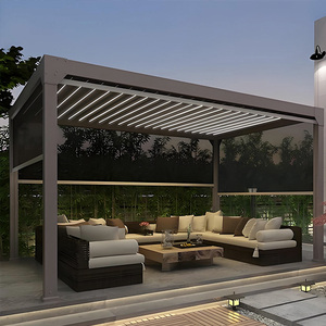 Motorlu Alüminyum Biyoklimatik Pergola, LED Işıklar, Panjurlu Çatı, Cam Sürgülü Kapılar ile Teras veya Bahçe İçin Özelleştirilmiş Boyutlarda - Product Image 4