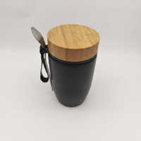 Boîte à lunch isotherme en acier inoxydable de 500 ml avec couvercle en bambou, sans BPA, étanche, avec cuillère et sangle, écologique
