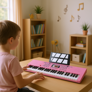 CJYZ 61 Keys Digital Piano <b>Keyboard</b> <b>With</b> Microphone <b>Stand</b> For Kids Learning Pink Model - Product Image 2