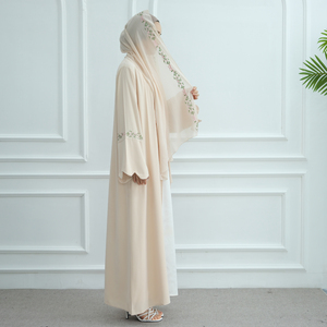 Loriya Top abaya các nhà sản xuất hồi giáo quần áo Dubai abaya và hijab thêu tay áo 2pcs Thiết lập mùa hè khiêm tốn mở abaya - Product Image 3
