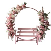 H881 Banc de parc en fer forgé rose, très populaire, avec dossier, pour décoration extérieure, mariage et centre commercial