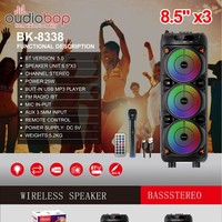 Altavoz de karaoke para exteriores de 8 pulgadas con micrófono inalámbrico, pantalla LED, radio FM, USB/tarjeta TF, TWS, para fiestas, BK-8338 Oudiobop